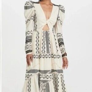 HEMANT & NANDITA Cream and Black Midi Dress